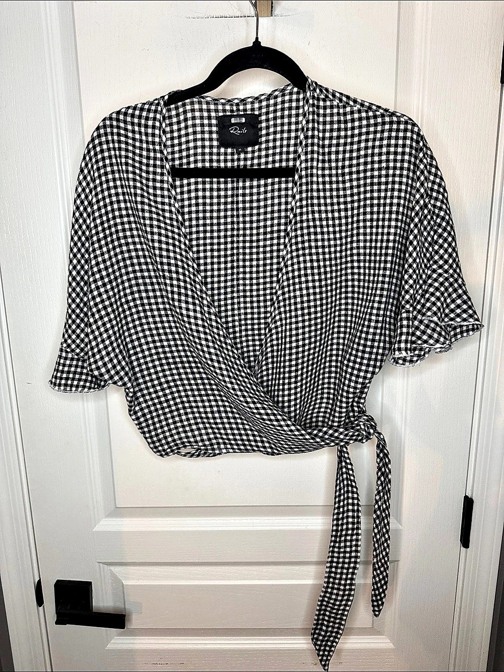 Rails Mila Wrap Top Gingham Wrap Top in Black & White Size Medium